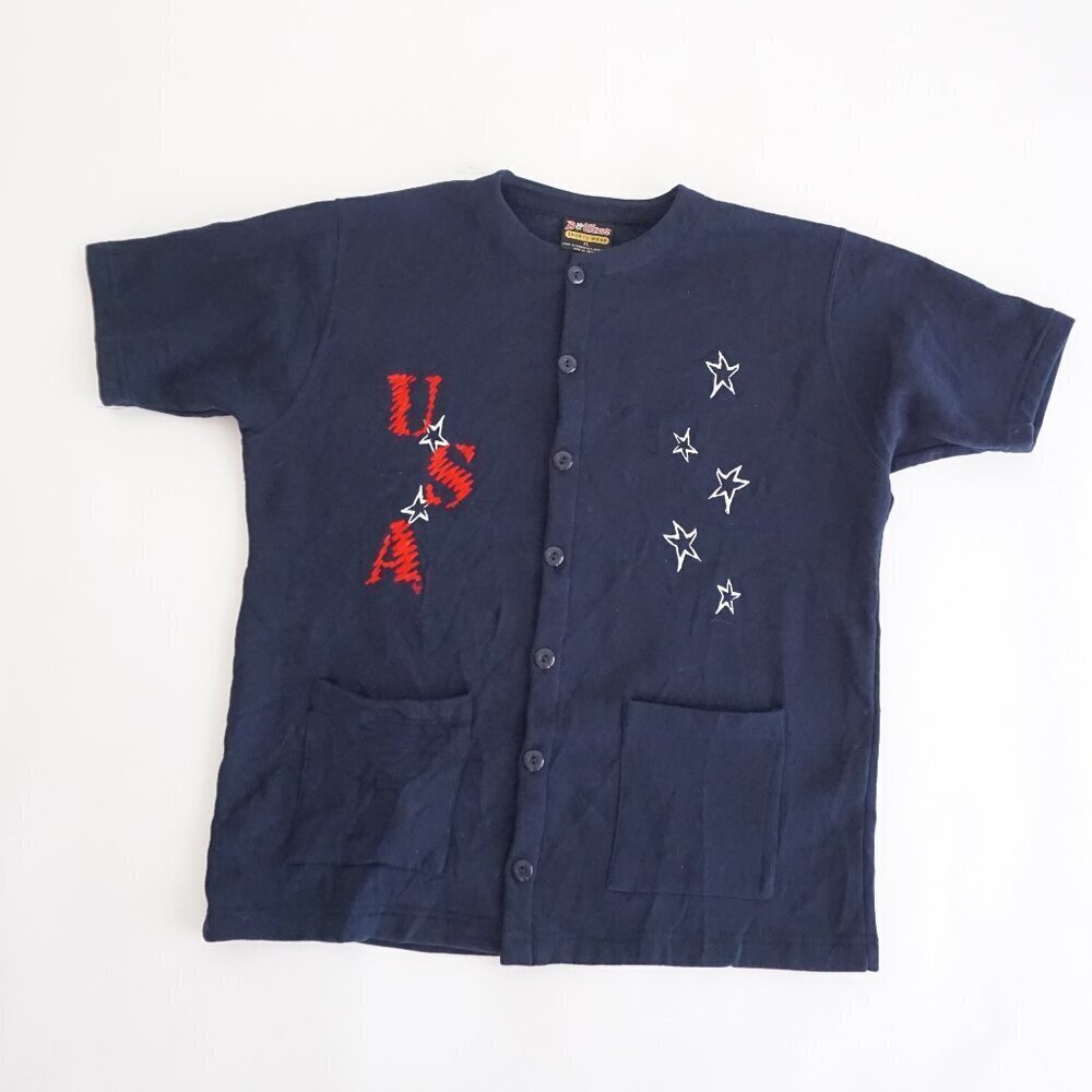 BeeWear USA Button-Up Tee Navy Stars Retro Americana Preppycore Kitschcore XL